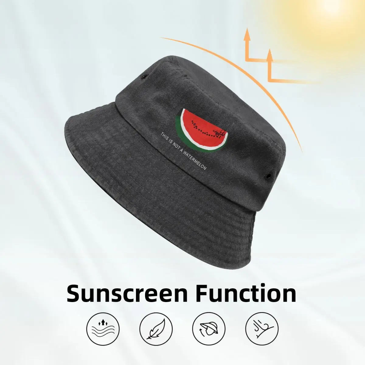 This Is Not A Watermelon Cotton Bucket Hats for Women Men Travel Magritte Parody Denim Fisherman Cap Casual for Outdoor Sport