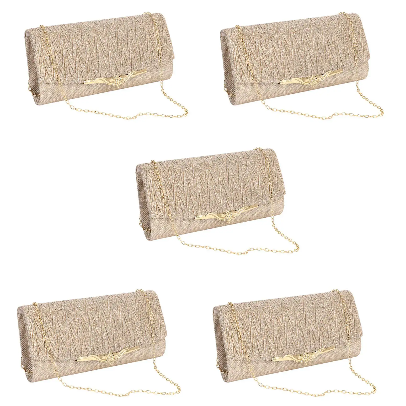M09K 5X Women Evening Bag Party Banquet Glitter Bag for Women Girls Wedding Clutches Handbag Chain Shoulder Bag(Champagne)