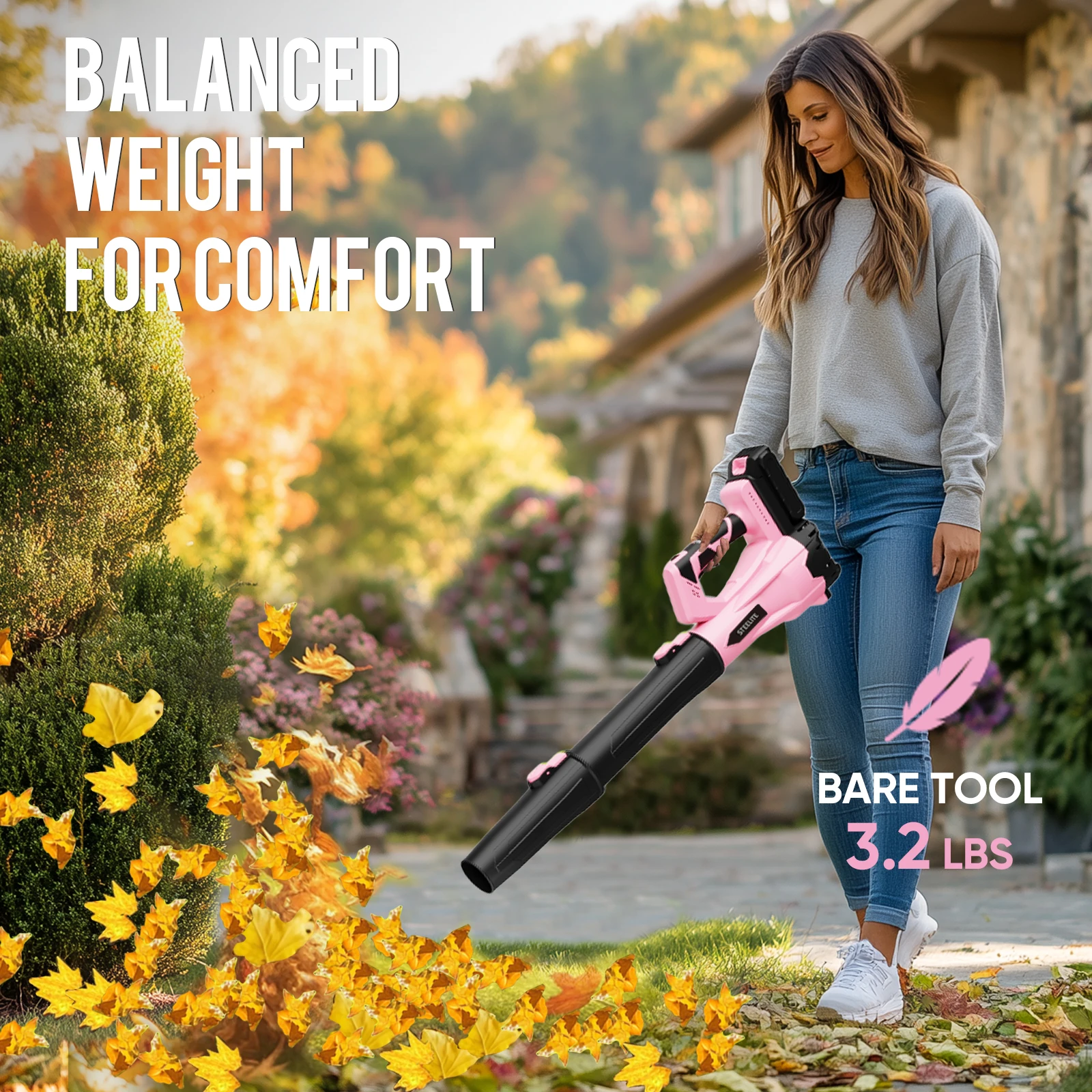 منفاخ أوراق الشجر اللاسلكي ديلي 21 فولت، 150 ميجا في الساعة 600 CFM مع بطاريات وشاحن 2 × 2.0 أمبير، وردي