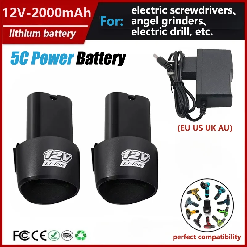 12V 2000mAh Hochleistungs-Lithium-Ionen-Akku für Mini-Winkelschleifer, Elektroschrauber, Bohrmaschine