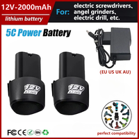12V 2000mAh High Capacity Rechargeable Lithium-Ion Battery for Mini Angle Grinder, Electric Screwdriver, Electric Drill