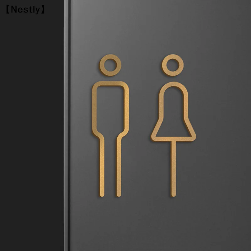 Black Gold Color Toilet Sign Plate Brass Wash Room Door Wall Label Sticker Wc Holder Signage Board〔Nest〕
