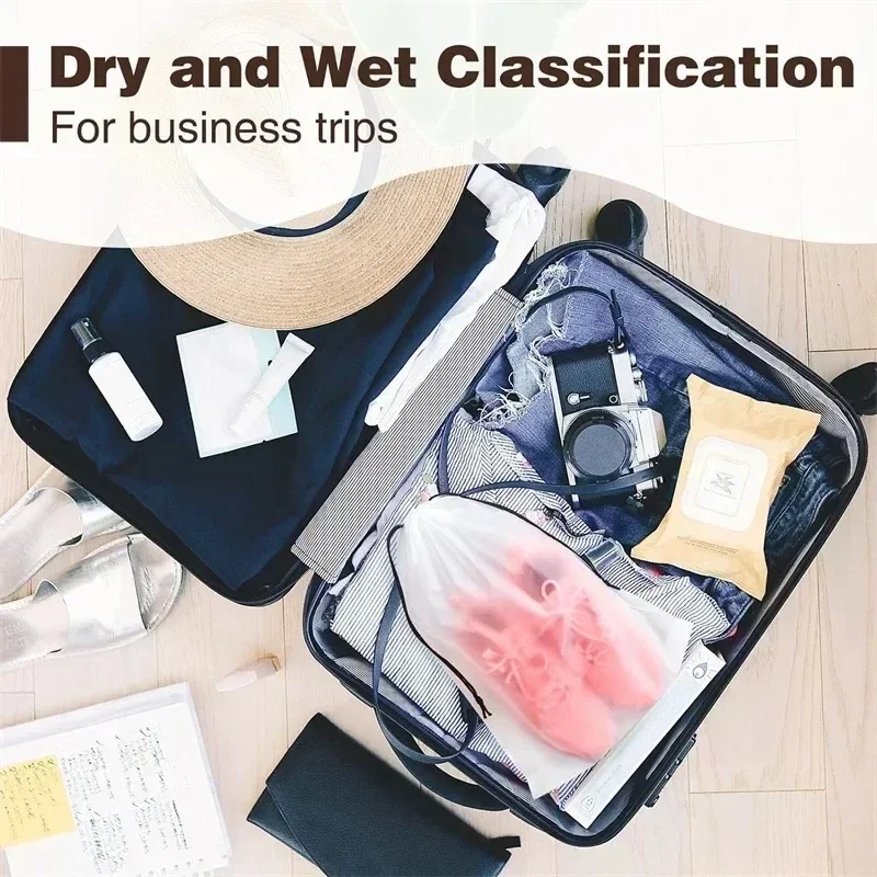 10PCS Eco-Friendly Portable Drawstring Shoe Storage Bags Transparent Waterproof Plastic for Travel Sundries & Makeup Organizatio