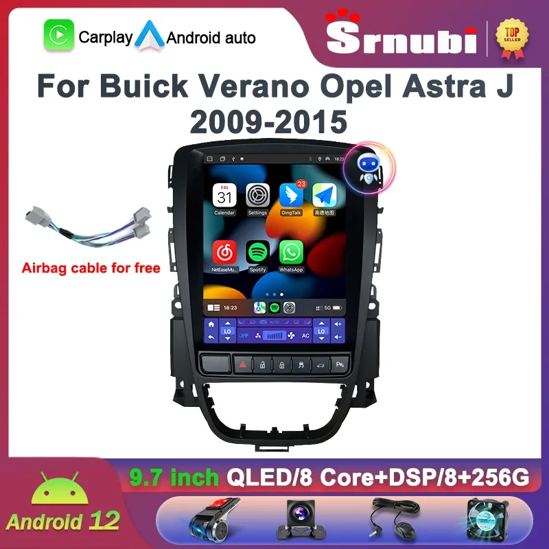 Srnubi Android 12.0 Car Radio for Opel Astra J Vauxhall Buick Verano 2009-2015 Multimedia Video 2Din 4G Carplay 9.7