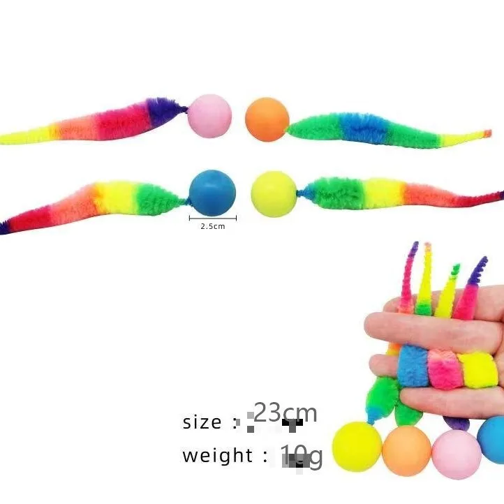 1PC Cat interactive toys Tickle Cat Colorful bouncing ball Pet supplies Puzzle teasing indoor cat worm caterpillar elastic toy