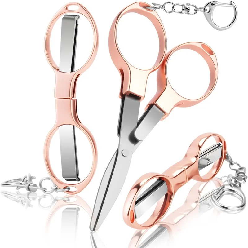 Piece 3 Pcs Folding Badge-Scissors With 3 Keychains, Compact Safe Foldable Pocket Scissors For Travel Office,Crafts