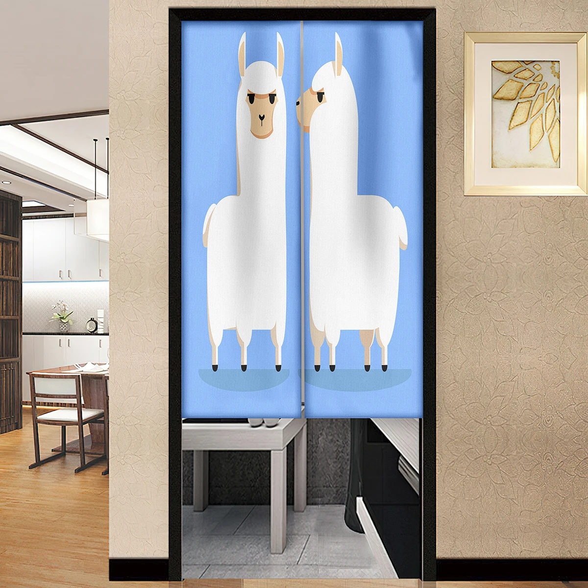 Spring Cartoon Alpaca Design Japanese Door Curtain Kitchen  Living Room Partition Noren Restaurant Entrance Hanging Half-Curtain