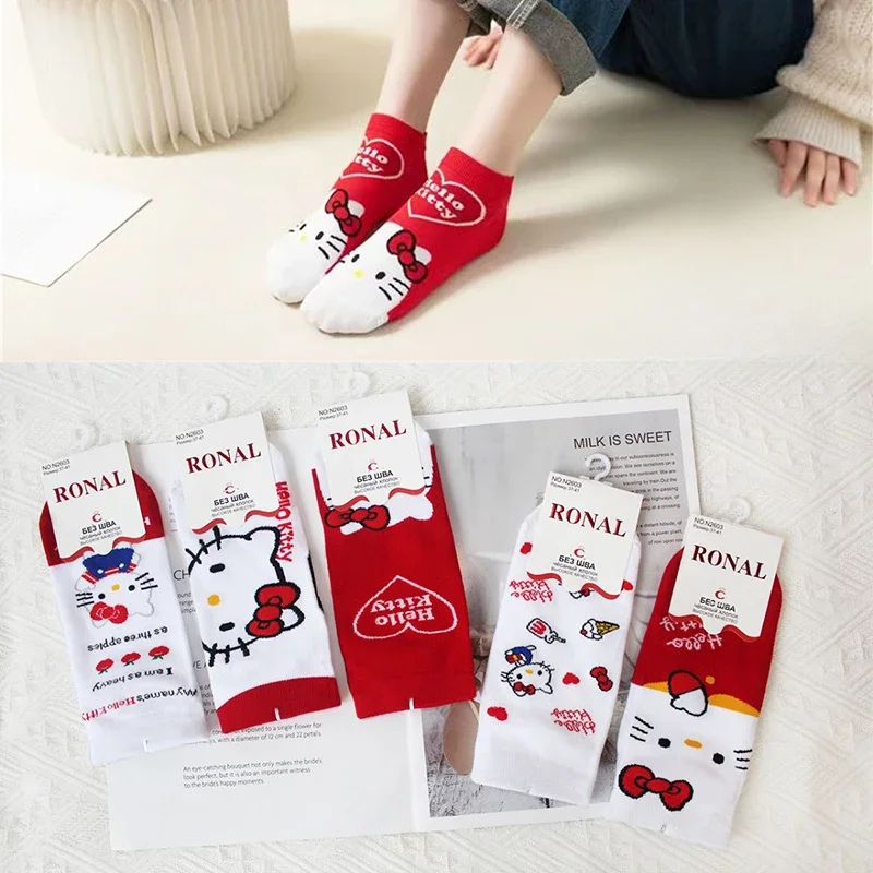 Chaussettes courtes en coton de dessin animé pour enfants, version printemps et automne, chaussettes mignonnes pour filles, accessoires vestisensparent-enfant, HelloKitty