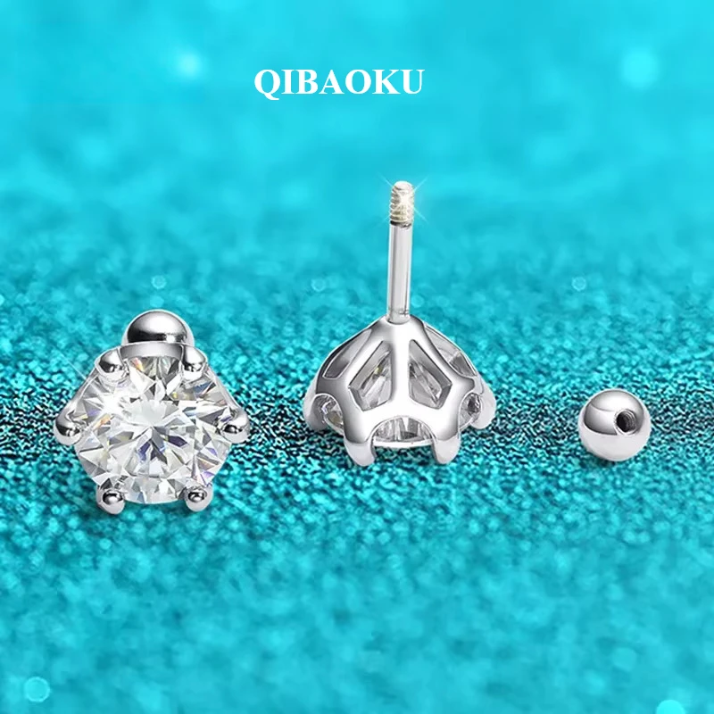 QIBAOKU 8mm D Color 2.0 Carat 100% Moissanite Stud Earrings for Women Screw Thread Ear Studs S925 Silver Jewelry Diamond 2026