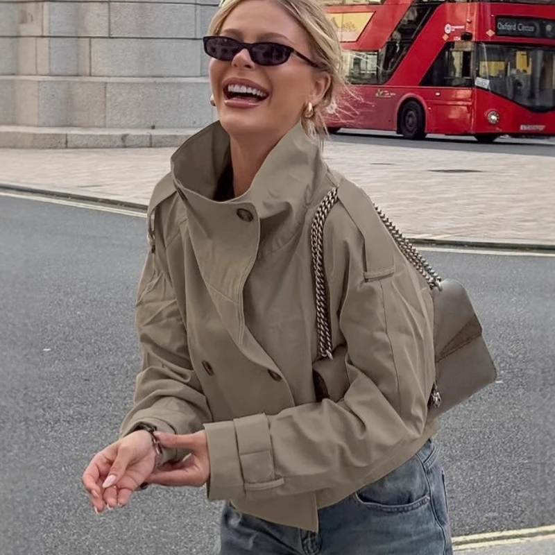 2026年新春ニッチデザイン気質通勤スタンドカラー長袖ダブルブレストショートジャケット