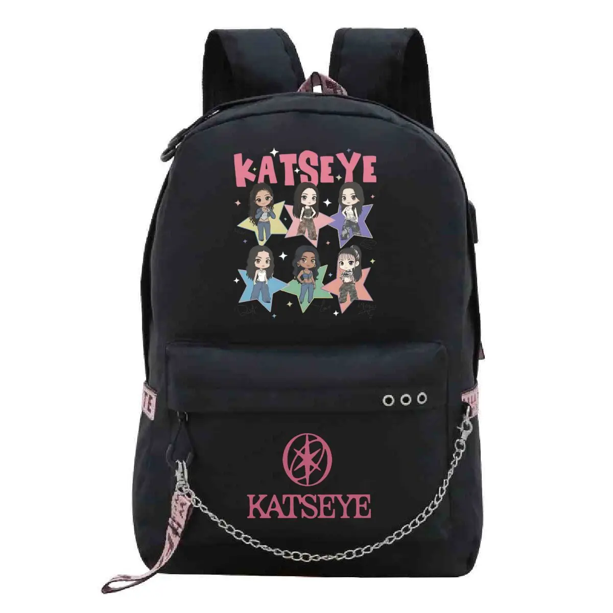 Kawaii Hot Katseye Funny Print Backpacks Sweet Soft Capacity Student Schoolbag College Student Patchwork Laptop Simple Mochilas