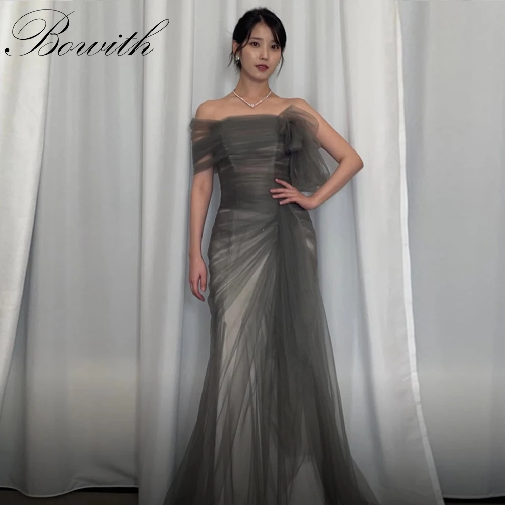 

Bowith Korean Celebrity Dresses Tulle Prom Dresses パーティードレス Off the Shoulder Korean Evening Party Dresses Photo Shoot