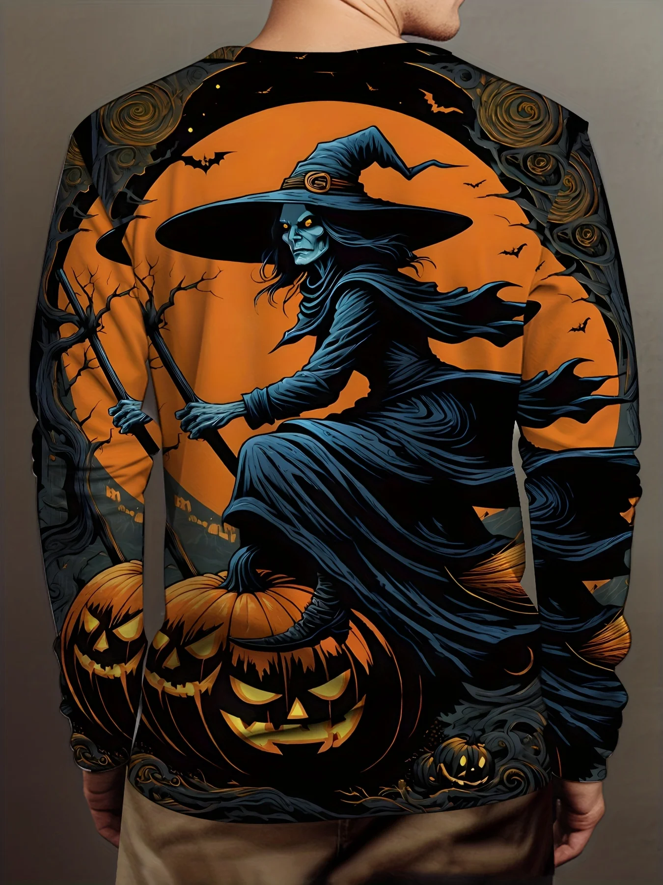 

2025 Men's Gothic Witch Bats Halloween Tee Plus Size Heavy-Duty All-Season Costume Party​