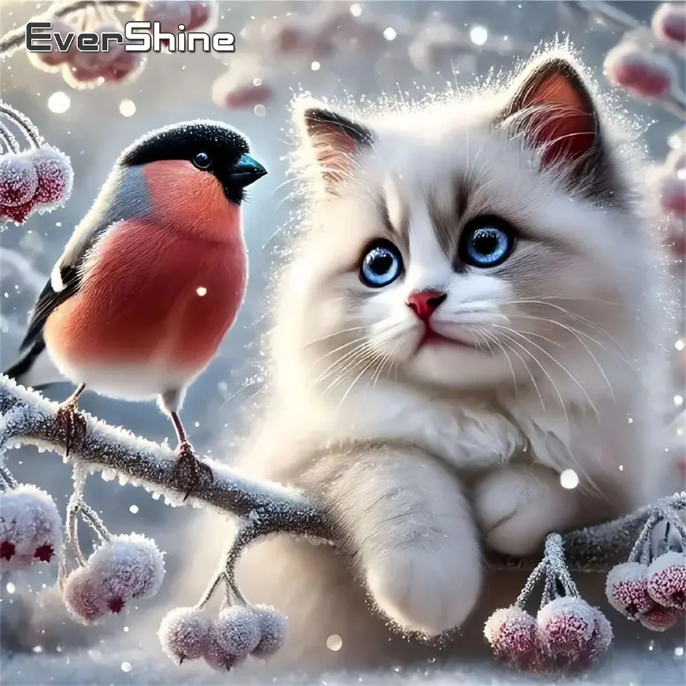 Evershine Neue Ankunft Diamant Mosaik Katze Tier DIY Malerei Vogel Voll Platz Runde Diamant Stickerei Winter Wohnkultur