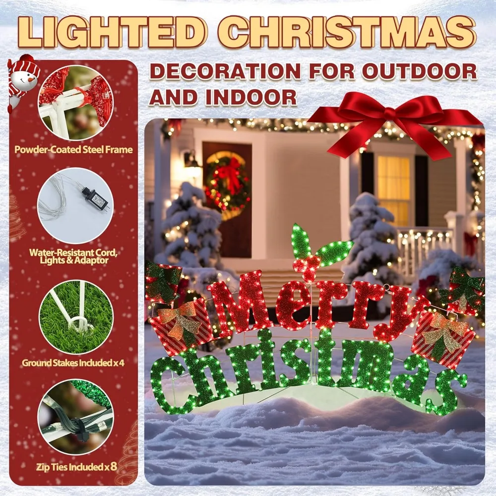 

6FT Lighted Outdoor Christmas Decorations, Holiday Merry Christmas Sign with 456 LED Lights, 5-Meter Power Cord, Christmas