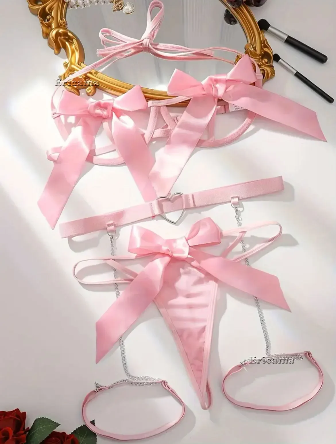 الأحمر الأزهار الدانتيل الرباط مجموعة الملابس الداخلية مع المختنق النساء العشير 2022 Underwire البرازيلي وسيور السيدات الملابس الداخلية مجموعة #1