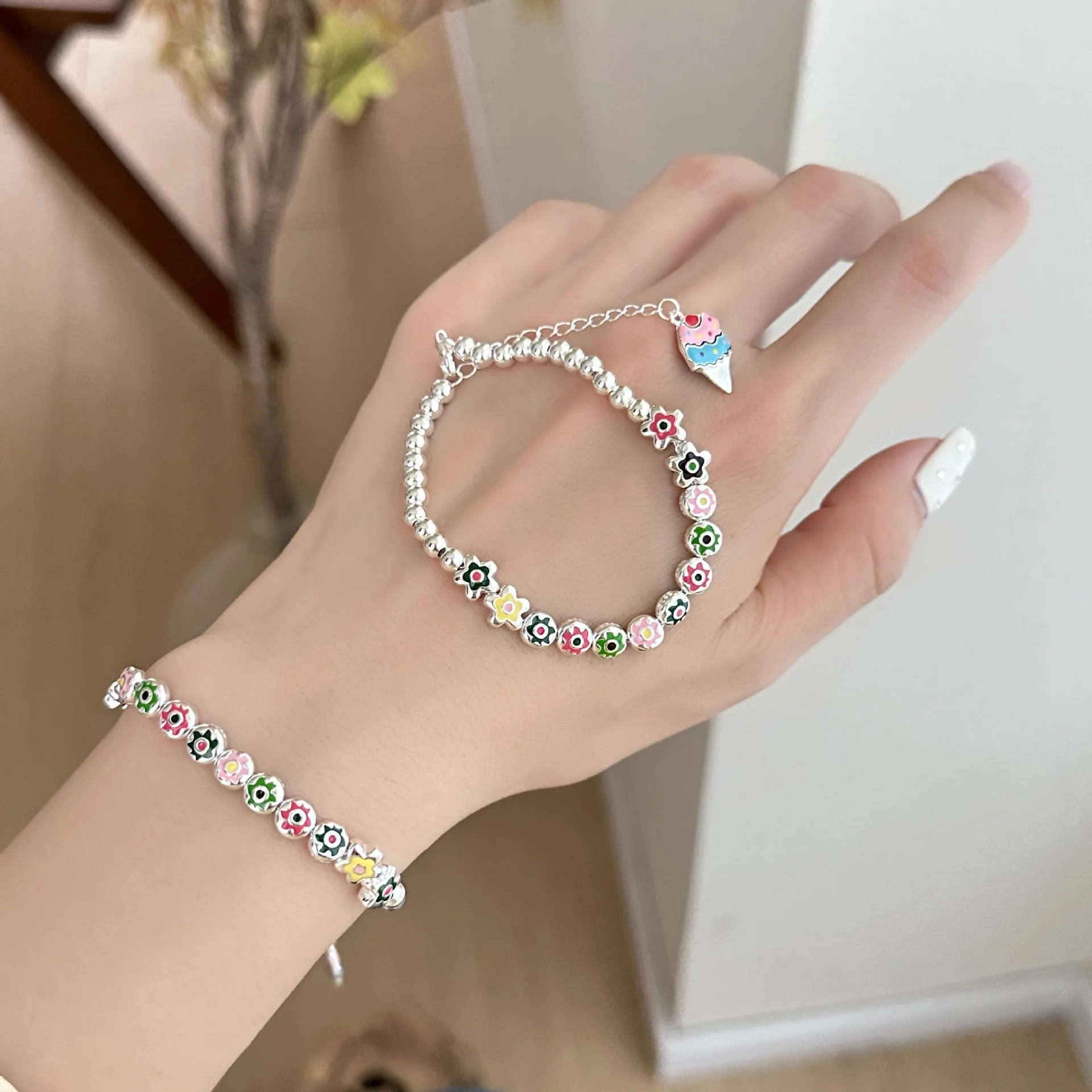 925 Sterling Silver Bracelets for Women Men String Accessories Trend Vintage FLower Pattern Pendant Party Jewelry Gift