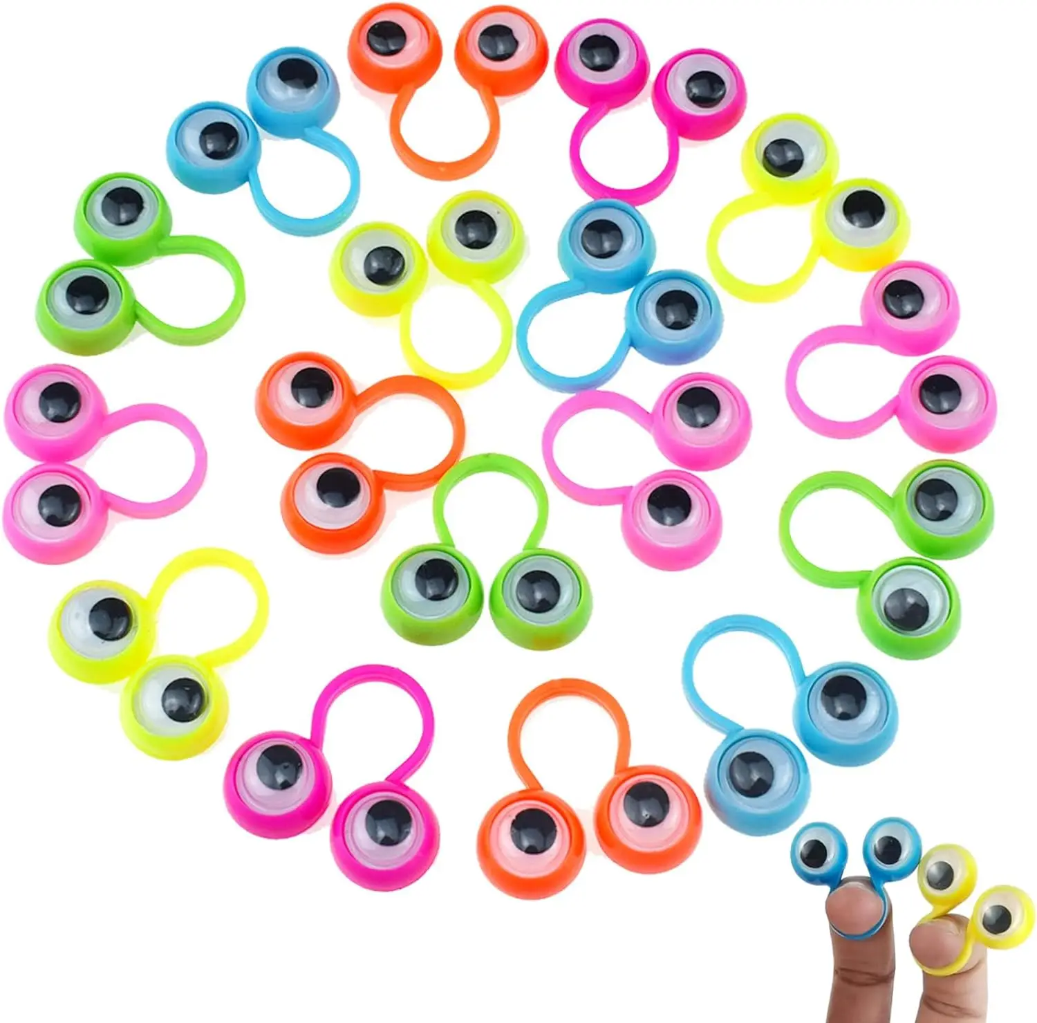 

100 PCS Eye Finger Puppets Toys Set, Wiggly Eyeball Finger Puppet Eye On Rings for Kids, Party Favors for Boys Girls