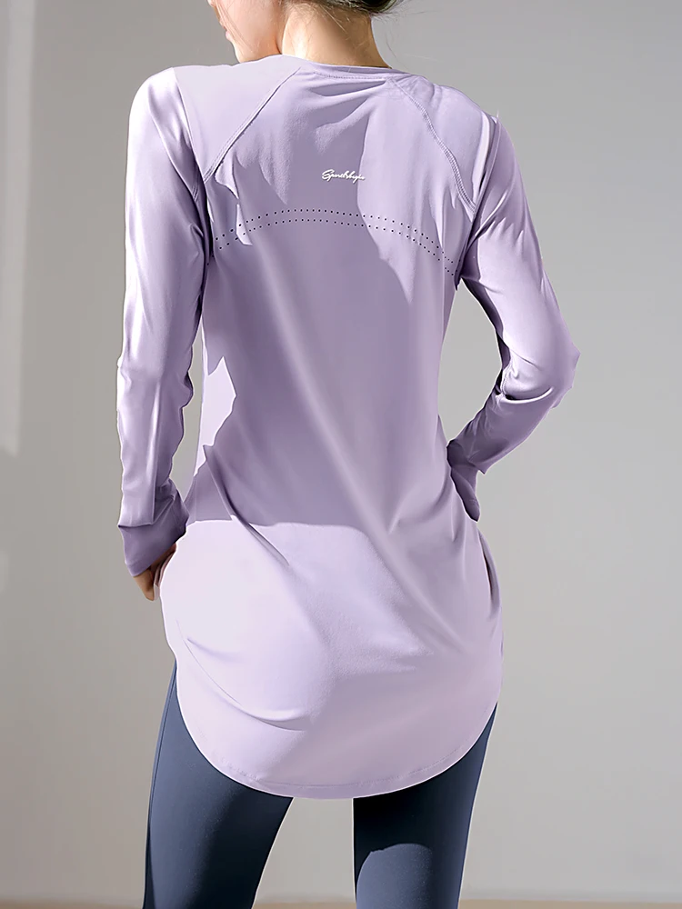 

Loose Fit Long Sve Fitn Yoga Clothes Women's Running Sportswear Qui Dry T-irt Cover Butt Embarrassment Prevent
