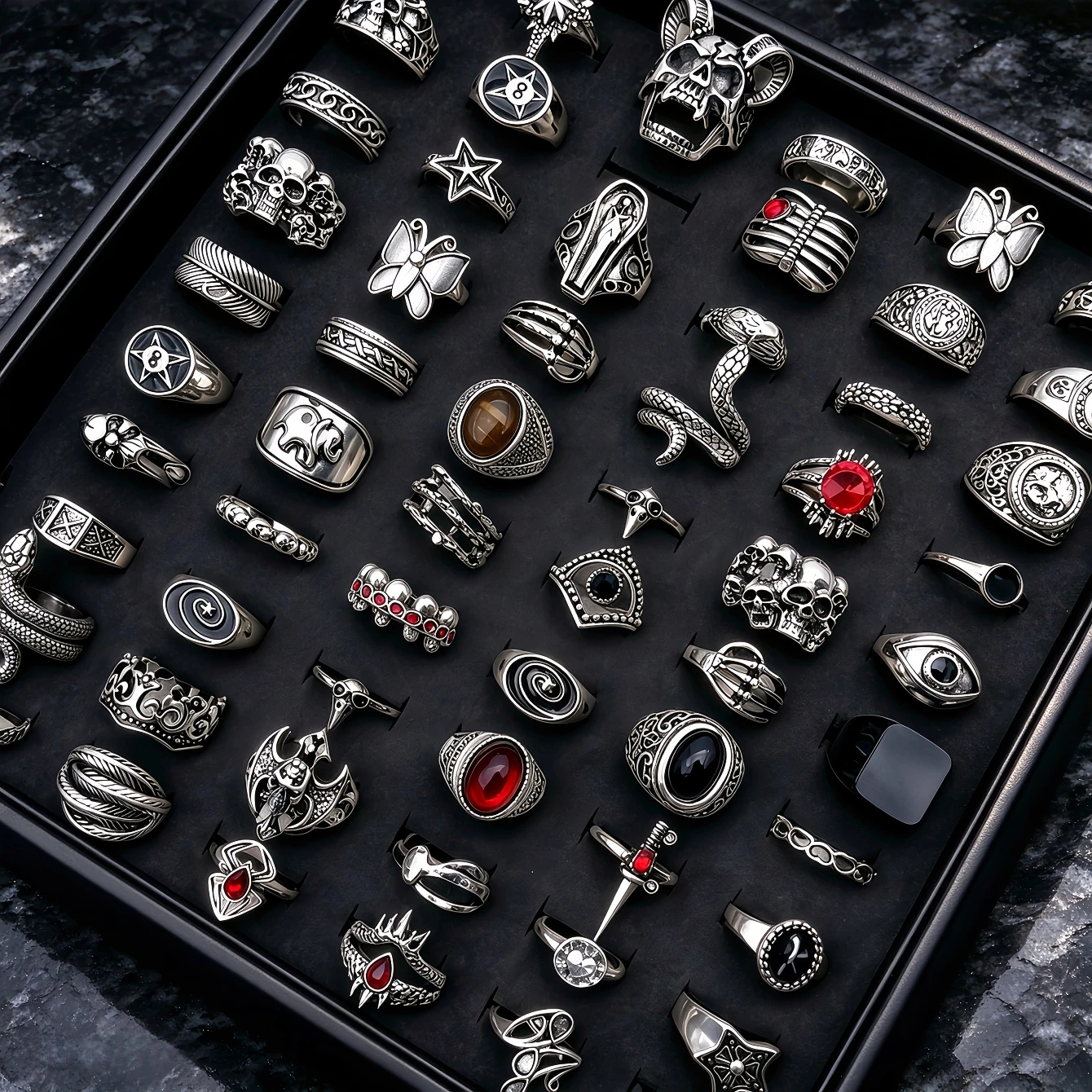 8/15/25/35/50Pieces Vintage Punk Skull Snake Geometry Rings Set For Women Men Mix Style Gothic Retro Daily Jewelry Party Gifts
