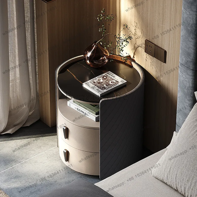 LS Italian light luxury high-end bedside table household round creative fashion master bedroom bedside table
