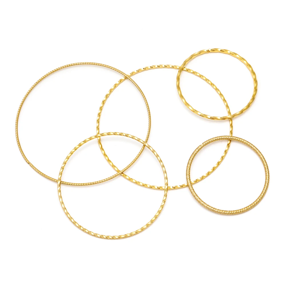 

10pcs Stainless Steel Gold Earrings Rings Spiral Round Twisted Big Circle Ear Wire Hoops Pendant Connectors DIY Jewelry Findings