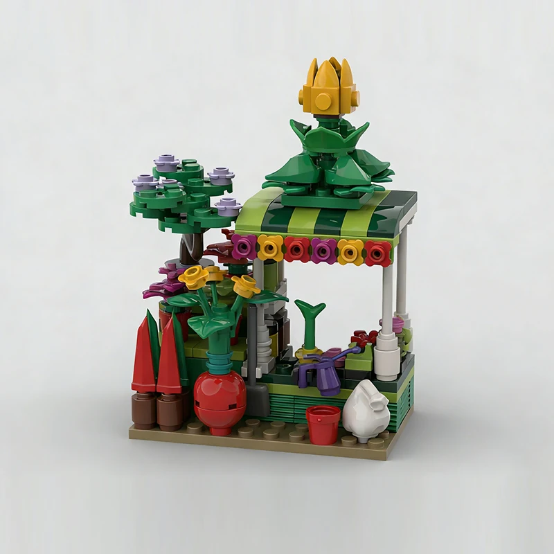 Stad Street View Model MOC Bouwstenen Kleine bloemen Stand Modulaire technologie Kinderen Vakantiegeschenken Monteer speelgoedpak