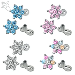 Cute White Pink Blue Flower Crystal Dermal Anchor Piercings Stainless Steel Skin Diver Tops Dermal Piercing Hide in Skin Jewelry