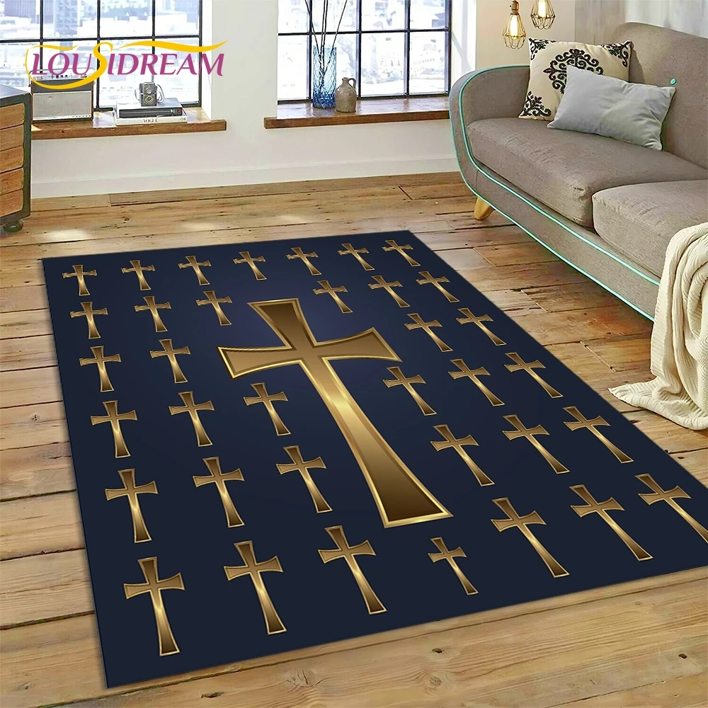 New 3D Pray Holy Bible Cross Jesus Carpet for Living Room Bedroom Home Decor,Floor Mat Non-slip Decoration for Sofa Doormat Gift