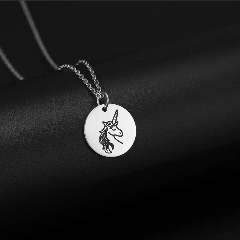 1PC Stainless Steel Necklaces  Unicorn Cartoon Pendant Charms Chain Choker Fashion Necklace For Women Jewelry F1528