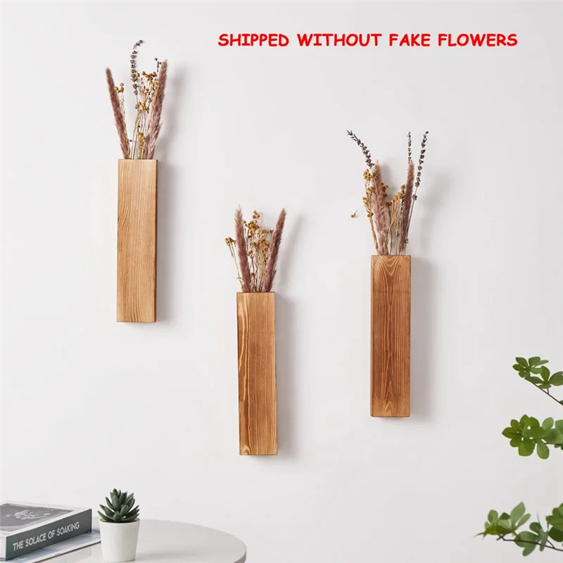 

ABFS Wall Planters For Indoor Plants Wood Wall Decor For Bathroom, Room For Dried Flowers And Faux Greenery Plants Wood Color 3
