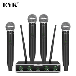 EYK EFU4 4 Channels UHF Wireless Microphone System Handheld Transmitter & Bodypack Headset Lavalier Lapel Mic for Karaoke Party