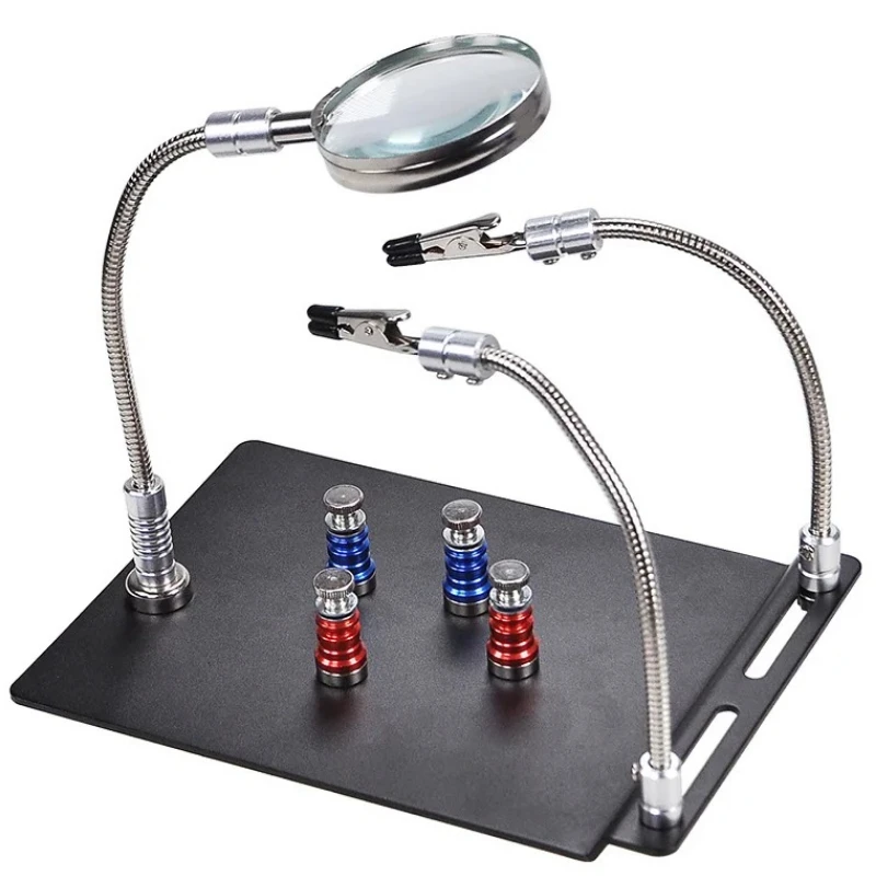

10X Welding Soldering Magnifier with PCB Holder Flexible Metal Arms Helping Hands Welding Station Desktop Magnifying Tool Loupe