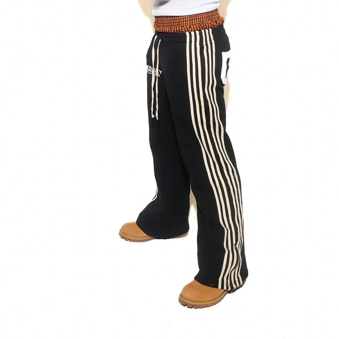 Pantalon droit hip-hop pour hommes et femmes, pantalon imprimé rayé rétro Harajuku, pantalon décontracté tricoté américain, rue haute Y2k