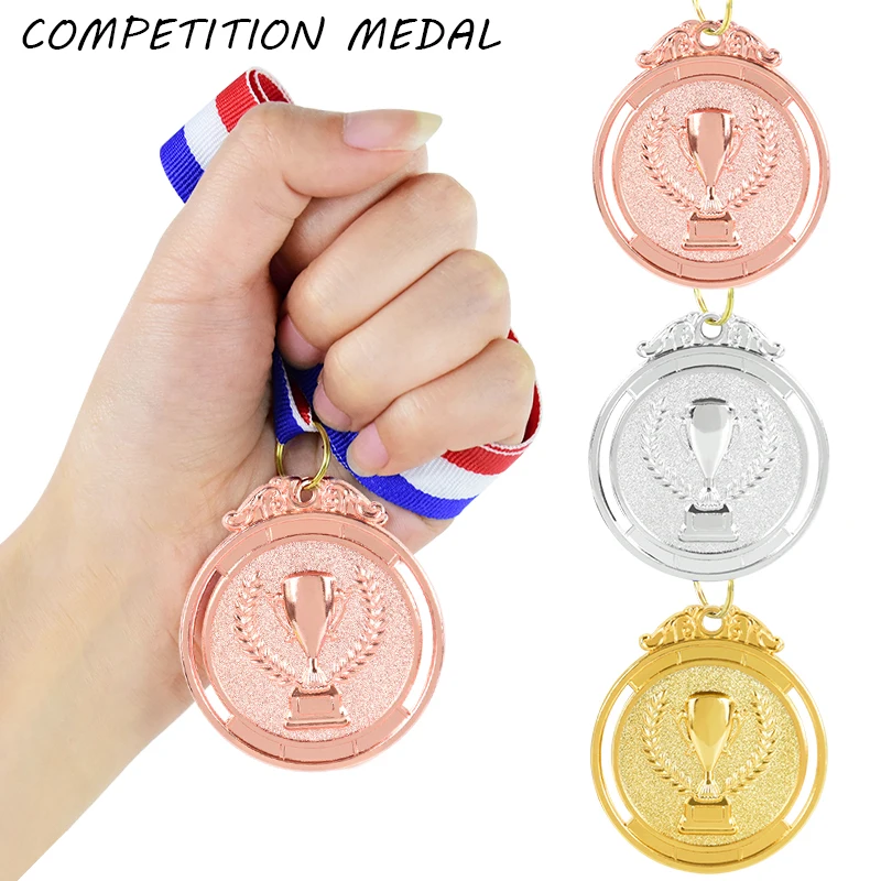 1Pc Alloy Competition Award Medals With Neck Ribbon Gold Silver Bronze Winners Medals Kids Birthday Party Game Sports Rewards