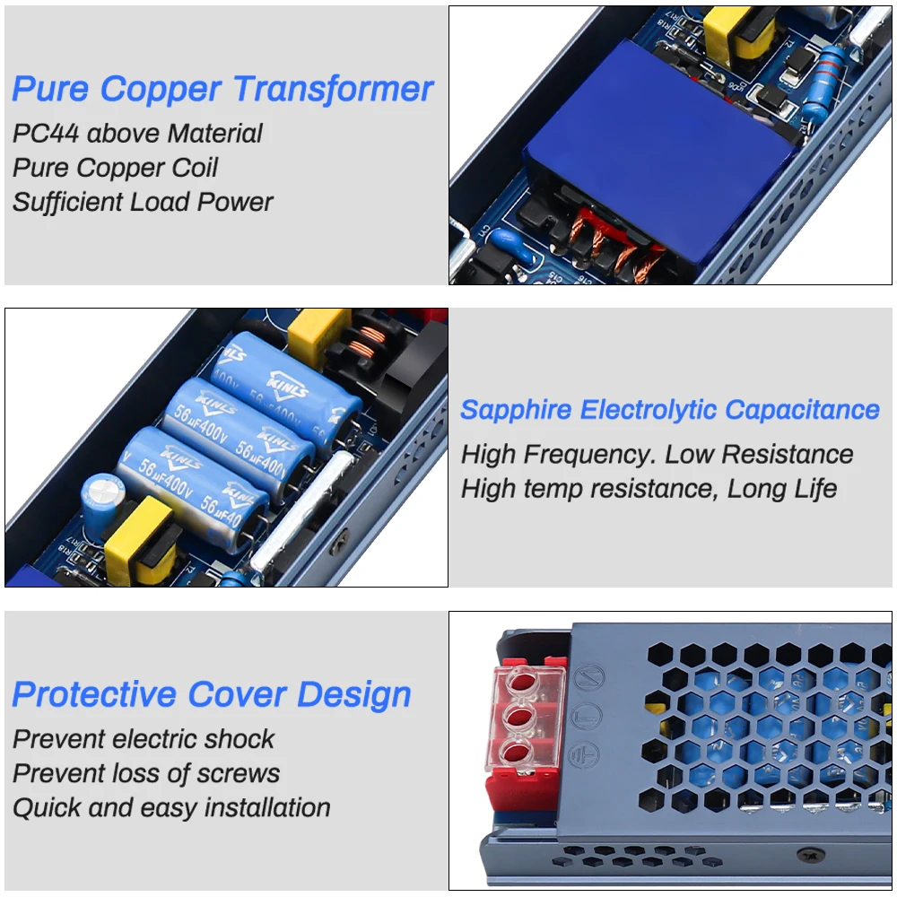 AC to DC Transformer 12V 24V LED Strip Light Power Supply 60W 100W 150W 200W 300W 400W 500W Ultra Thin LED Driver Converter PSU