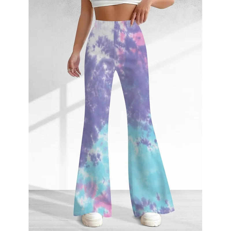 Pink and purple tie-dye printed flared pants, suitable for daily casual wear of teenagers aged 7 to 16.