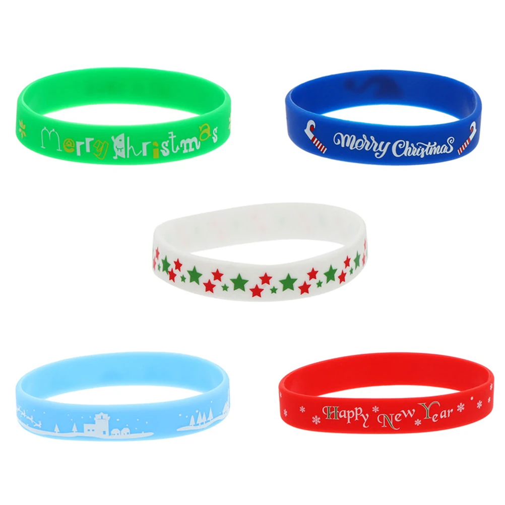 

5 Pcs Christmas Decor Bracelet Party Wristband Xmas Decorative Silicone Bracelets