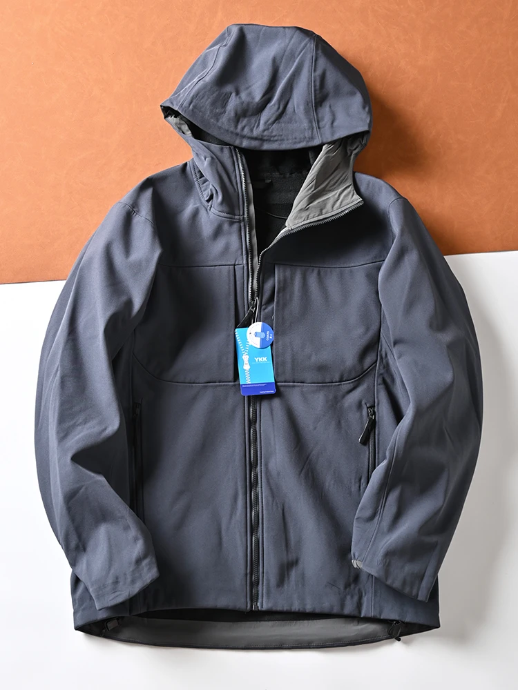 

Men's Outdoor Soft ell Jaet Fce Lined Thiened Windproof Waterproof Hooded Jaet Autumn Winter Faion Ci Sle