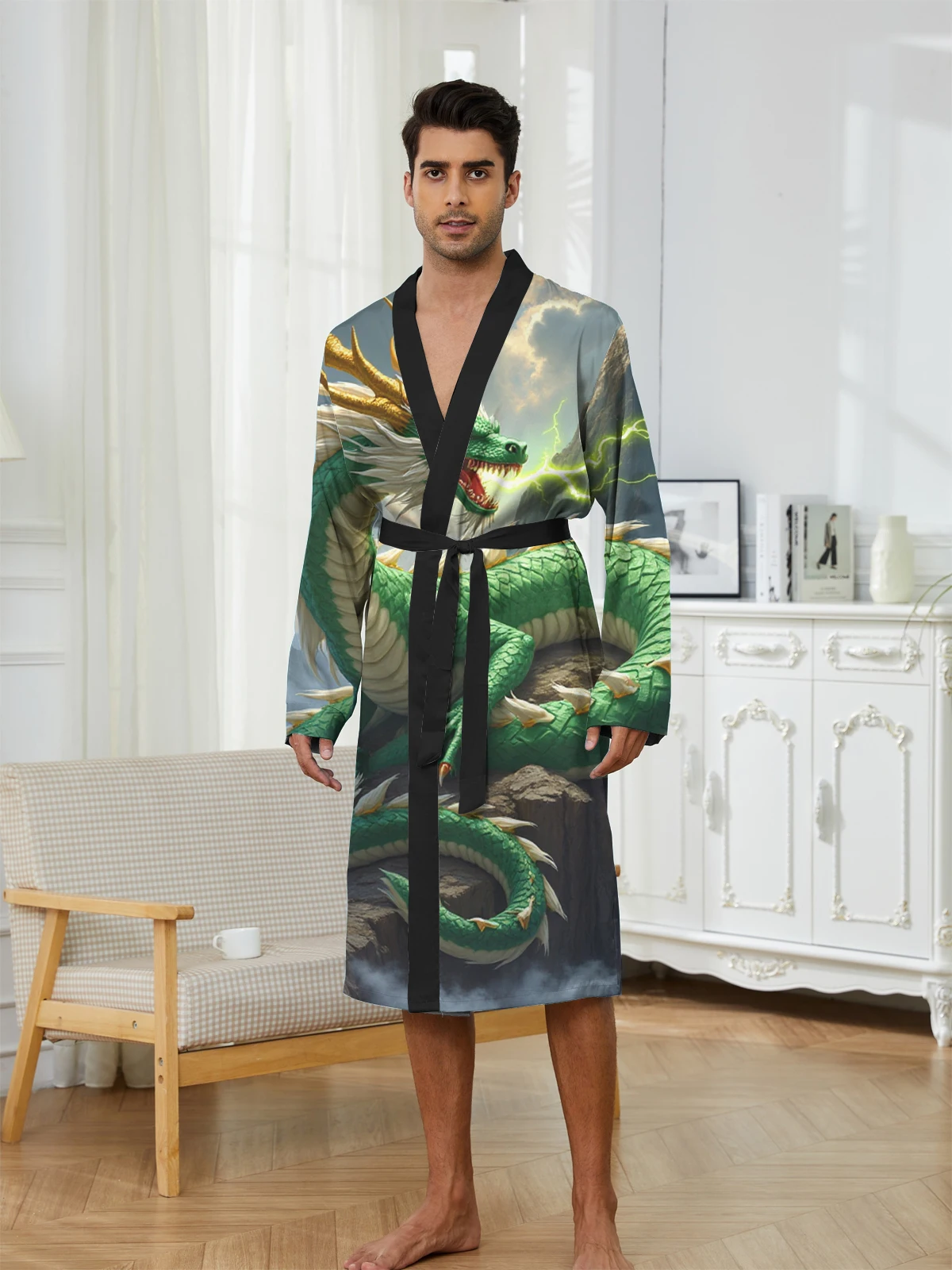 1pcs Men's Robes 2026 Spring/Summer sleepwear Men's bathrobe 3D Printed bath robe Breathable Shower robe Sleepwear Graphic