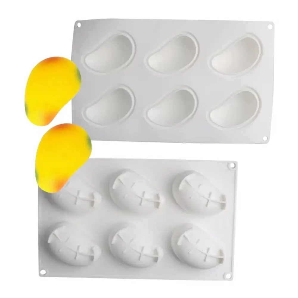 6 Cavity Mango Shaped Cake Mold Non-stick Non-toxic Realistic Fruit Baking Mold Flexible Easy To Demold Silicone Cake Molds