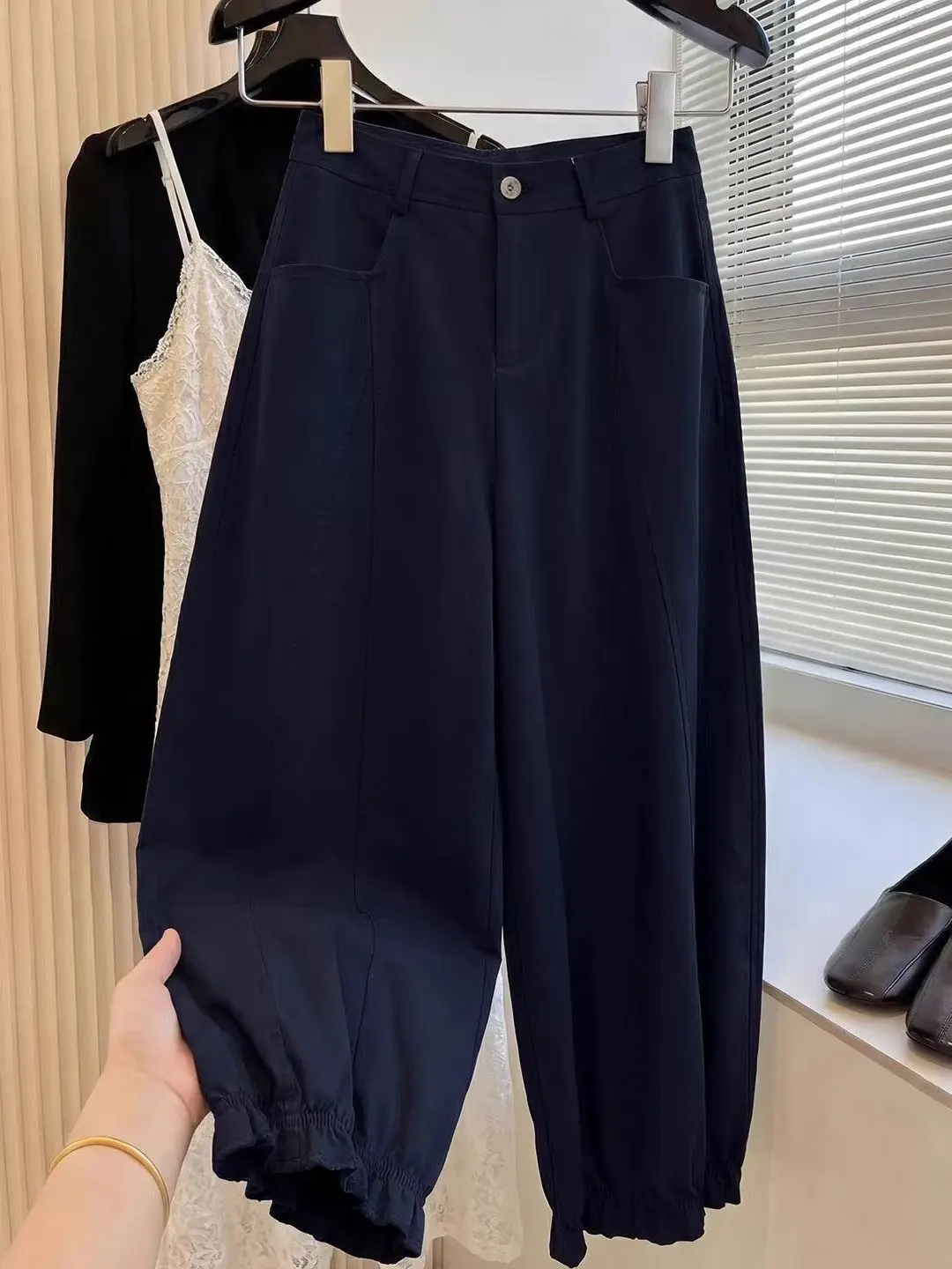 

plus Size Wide Leg Nine Pants Women Loose Flared Lantern Pants High Waist Casual Summer Fashion Slimming Wooden Bells