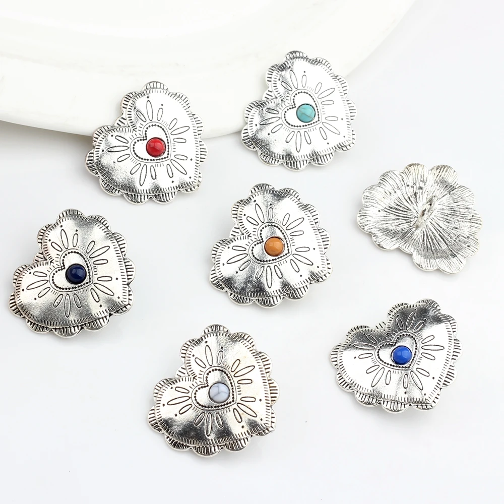 Retro Zinc Alloy Button Cute Heart Decorative Buttons Concho Charms Pendants 3pcs/lot For DIY Hair Jewelry Accessories