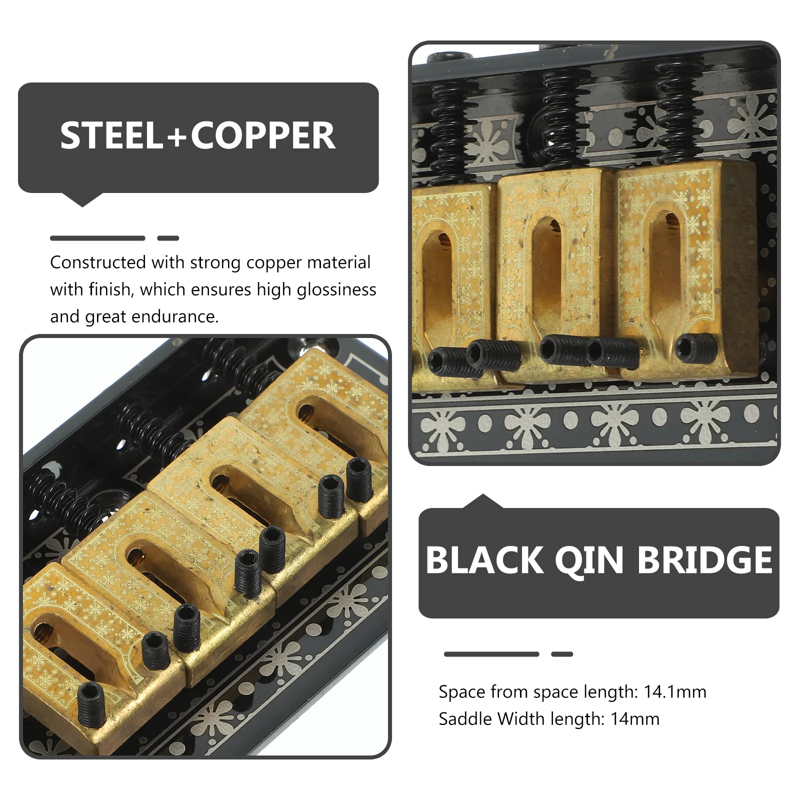 

4 String Vintage Hardtail Bridge Fixed Tailpiece Set Screws Wrench Top-Loading Easy Install Adjustable Saddles for Cigar Box