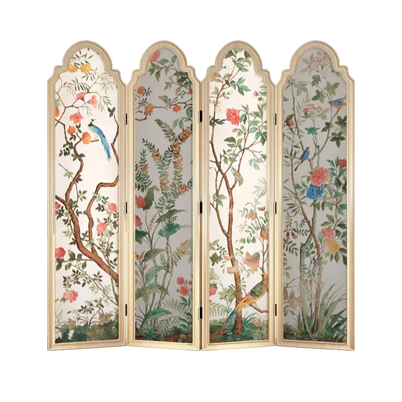 French medieval Nanyang style screen partition living room hotel background wall folding mobile home blocking folding screen