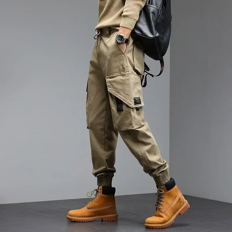 Fashion Hip Hop Cargo Pants Men Ribbons Cotton Sweatpants Male Tactical Pocket Casual Trousers Joggers Streetwear Slim Fit Pants