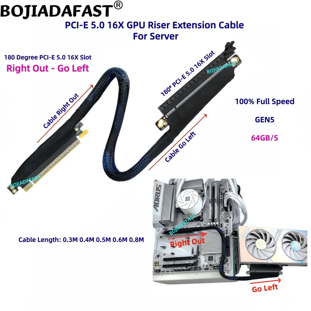 PCI-E 5.0 16X to X16 Graphics Card GPU Extender Riser Extension Cable GEN5 0.4M 0.5M 06M 0.8M for RTX5090 RX9070XT A100 H100