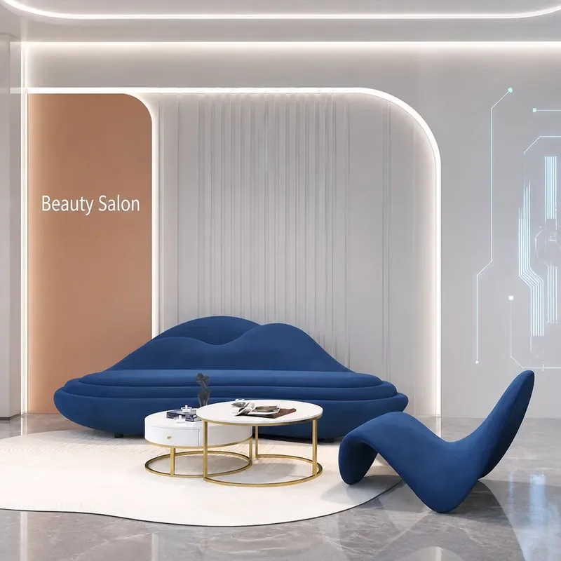 Creative Personality Sofa for Beauty Clothing Store Apartment Cream Style Wave Design Comfortable Seating Furniture