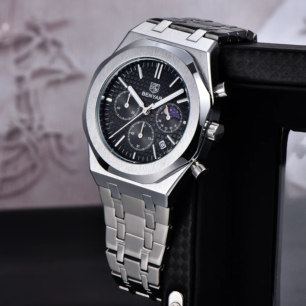 Relógio de Luxo BENYAR com Fas - Moonphase Complication Watch avaliação e preço