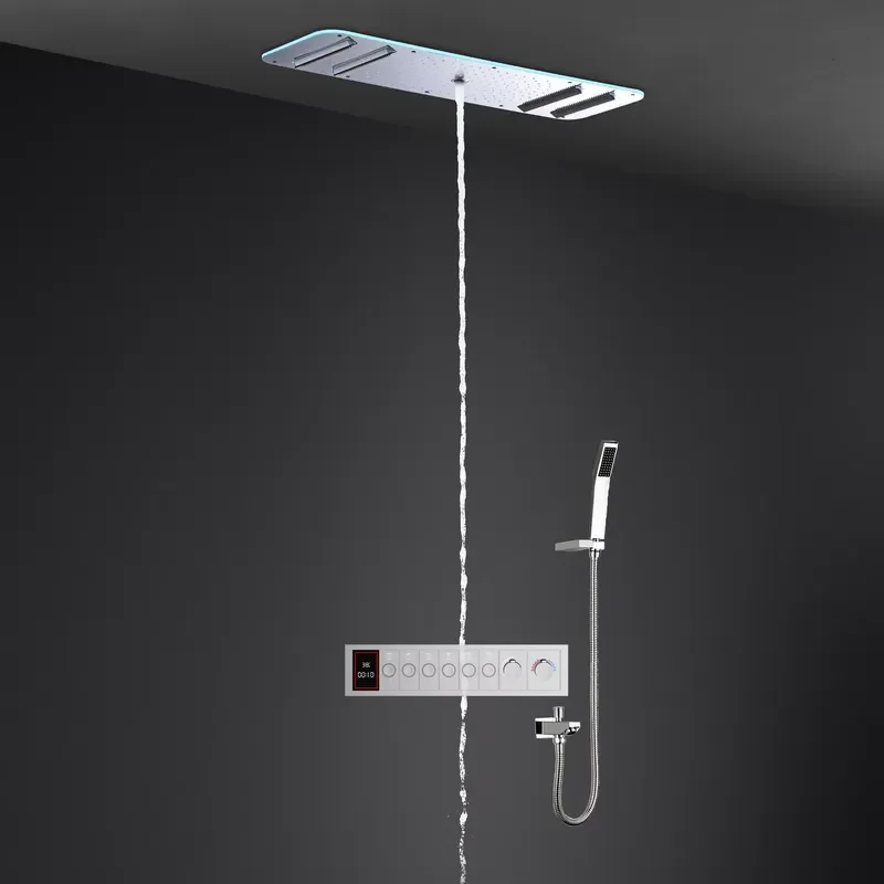 900x300mm Contemporary Brass Stainless Steel Thermostatic Shower Head Set Jet Rain Waterfall Spray Wall Mount 5-Year Warranty